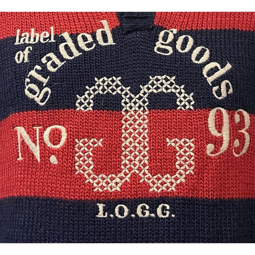 LOGG GG Logo Wool Mock Neck Fisherman Sweater Boys 11/12 Blue Red Coastal Preppy - Picture 3 of 6